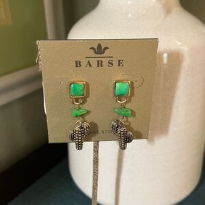 Studio Barse Green and Silver Cactus Earrings